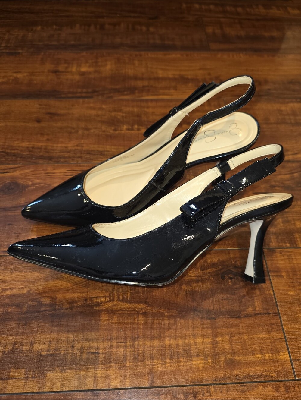 Jessica Simpson Farla Black Patent Pointed Slingback Heels